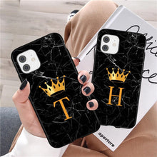 Load image into Gallery viewer, Luxurious Black Soft Silicone Black Marble Crown Letter Fashion Phone Case For iPhone 13 Pro Max 13 Mini Shockproof Case Soft Slim Fit Black Cell Phone Back Cover
