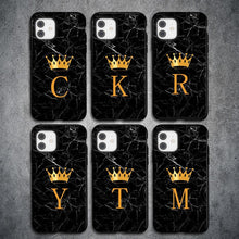 Load image into Gallery viewer, Luxurious Black Soft Silicone Black Marble Crown Letter Fashion Phone Case For iPhone 13 Pro Max 13 Mini Shockproof Case Soft Slim Fit Black Cell Phone Back Cover
