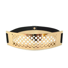 Load image into Gallery viewer, Luxurious Gold Wide Strap Elastic Belts For Women Elegant Metal Polished Plain Gold Belt Black Wide Strap Waistband for Women
