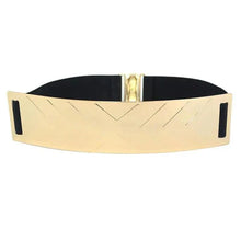 Load image into Gallery viewer, Luxurious Gold Wide Strap Elastic Belts For Women Elegant Metal Polished Plain Gold Belt Black Wide Strap Waistband for Women
