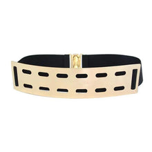 Load image into Gallery viewer, Luxurious Gold Wide Strap Elastic Belts For Women Elegant Metal Polished Plain Gold Belt Black Wide Strap Waistband for Women
