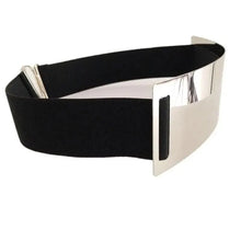 Load image into Gallery viewer, Luxurious Gold Wide Strap Elastic Belts For Women Elegant Metal Polished Plain Gold Belt Black Wide Strap Waistband for Women
