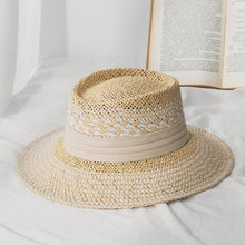 Load image into Gallery viewer, Luxurious New Handmade Straw Beach Hat For Women Summer Hat Luxury Cap Fashion Straw Hat Flat Sun Protection Hats Beautiful Unique Design 55-60cm
