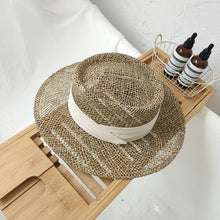 Load image into Gallery viewer, Luxurious New Handmade Straw Beach Hat For Women Summer Hat Luxury Cap Fashion Straw Hat Flat Sun Protection Hats Beautiful Unique Design 55-60cm
