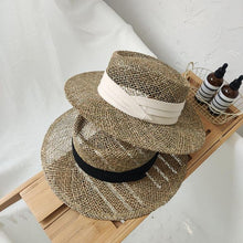 Load image into Gallery viewer, Luxurious New Handmade Straw Beach Hat For Women Summer Hat Luxury Cap Fashion Straw Hat Flat Sun Protection Hats Beautiful Unique Design 55-60cm
