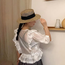 Load image into Gallery viewer, Luxurious New Handmade Straw Beach Hat For Women Summer Hat Luxury Cap Fashion Straw Hat Flat Sun Protection Hats Beautiful Unique Design 55-60cm
