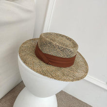Load image into Gallery viewer, Luxurious New Handmade Straw Beach Hat For Women Summer Hat Luxury Cap Fashion Straw Hat Flat Sun Protection Hats Beautiful Unique Design 55-60cm
