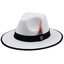 Load image into Gallery viewer, Luxurious Unique Couple Hats Wide Brim Fedora Hat Winter Autumn Trendy Fedora Hat  Women Black Red Wedding Hat With Feather Belts For Hats Men Beautiful Gentleman Elegant Classical Hat
