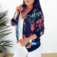 Load image into Gallery viewer, Luxurious Women Floral Jackets Spring Summer Long Sleeve Zipper Print Bomber Jacket Casual Pocket Slim Female Fashion Outwears Plus Size
