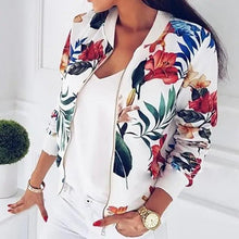 Load image into Gallery viewer, Luxurious Women Floral Jackets Spring Summer Long Sleeve Zipper Print Bomber Jacket Casual Pocket Slim Female Fashion Outwears Plus Size
