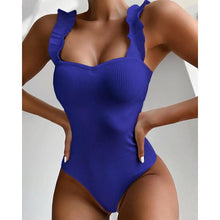 Load image into Gallery viewer, Luxury Black Female Swimsuit Vintage One Piece Ruffled Push Up Tummy Control Swimwear Halter One Piece Slimming Retro Swimsuit Women's Plus Size Push Up Bathing Suit Solid Red Swimwear Women Padded Bathing Suits
