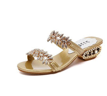 Load image into Gallery viewer, Luxury Black Shiny Women Summer Beach Sandals Fashion Women Rhinestone Outdoor Slippers Rhinestone Glitter Square Toe Ring Elastic Slingback Flat Casual Summer Beach Sandals
