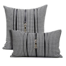 Load image into Gallery viewer, Luxury Black White Houndstooth Gold Leather Stitching Pillow Covers Sofa Decorative Horse Pillow Case Swallow Gird Throw Pillowcases Black Gold PU Leather Polyester Splicing Cushion Covers Well Made Classic Pattern
