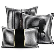 Load image into Gallery viewer, Luxury Black White Houndstooth Gold Leather Stitching Pillow Covers Sofa Decorative Horse Pillow Case Swallow Gird Throw Pillowcases Black Gold PU Leather Polyester Splicing Cushion Covers Well Made Classic Pattern
