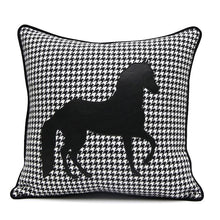 Load image into Gallery viewer, Luxury Black White Houndstooth Gold Leather Stitching Pillow Covers Sofa Decorative Horse Pillow Case Swallow Gird Throw Pillowcases Black Gold PU Leather Polyester Splicing Cushion Covers Well Made Classic Pattern
