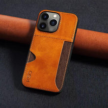 Load image into Gallery viewer, Luxury Brown Leather With Card Holder Phone Case For iPhone 11 12 Pro Max Soft Silicone Back Cover For iPhone 13 14 Pro Genuine Leather Case for iPhone
