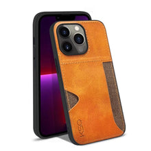 Load image into Gallery viewer, Luxury Brown Leather With Card Holder Phone Case For iPhone 11 12 Pro Max Soft Silicone Back Cover For iPhone 13 14 Pro Genuine Leather Case for iPhone
