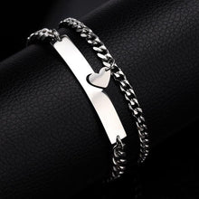 Load image into Gallery viewer, Luxury Couple Heart-Shaped Bracelet For Couples Stainless Steel Chain Mens And Womens Charm Stainless Steel Chain Bracelet Silver Fashion Cuban Link Adjustable Bracelet

