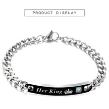 Load image into Gallery viewer, Luxury Couple Titanium Steel Alloy King Queen Bracelet Alloy Pendant Lover Letter Bracelet Attraction Distance Relationship Couples Bracelet For Men Women Bracelets Matching Link Chain Elegant Bracelets
