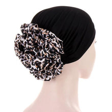 Load image into Gallery viewer, Luxury Elegant Bonnet Lightweight Soft Big Black Flower Elastic Elegant Hijab Caps Turban Africa Lightweight Headtie Head Scarf Soft Wrap Hat For Women

