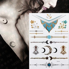 Load image into Gallery viewer, Luxury Flash Metallic Waterproof Temporary Tattoo Gold Silver Flower Tattoo Sticker Long Lasting Gold Design For Womens
