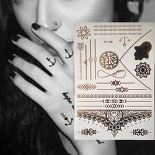 Load image into Gallery viewer, Luxury Flash Metallic Waterproof Temporary Tattoo Gold Silver Flower Tattoo Sticker Long Lasting Gold Design For Womens
