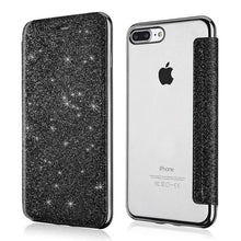 Load image into Gallery viewer, Luxury Glitter Leather Flip Wallet Case For iPhone 14 13 12 11 Pro XS Max XR X 7 8 Plus 6s Plus Clear Back Case iPhone Shiny Luxury Glitter Leather Case with Card Holder Flip Magnetic Closure Stand Cover
