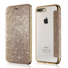Load image into Gallery viewer, Luxury Glitter Leather Flip Wallet Case For iPhone 14 13 12 11 Pro XS Max XR X 7 8 Plus 6s Plus Clear Back Case iPhone Shiny Luxury Glitter Leather Case with Card Holder Flip Magnetic Closure Stand Cover
