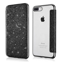 Load image into Gallery viewer, Luxury Glitter Leather Flip Wallet Case For iPhone 14 13 12 11 Pro XS Max XR X 7 8 Plus 6s Plus Clear Back Case iPhone Shiny Luxury Glitter Leather Case with Card Holder Flip Magnetic Closure Stand Cover
