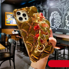 Load image into Gallery viewer, Luxury Gold Plating Electroplated Bracelet Cute Compatible with iPhone Diamond Case Luxury Sparkle Glitter Rhinestone  Phone Case For iPhone 14 13 Promax 11 12 Pro Max Mini Xs Max XR 8 7 Plus Mirror Cover
