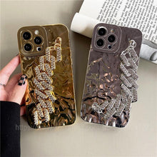 Load image into Gallery viewer, Luxury Gold Plating Electroplated Bracelet Cute Compatible with iPhone Diamond Case Luxury Sparkle Glitter Rhinestone  Phone Case For iPhone 14 13 Promax 11 12 Pro Max Mini Xs Max XR 8 7 Plus Mirror Cover
