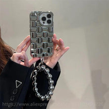 Load image into Gallery viewer, Luxury Gold Plating Electroplated Bracelet Cute Compatible with iPhone Diamond Case Luxury Sparkle Glitter Rhinestone  Phone Case For iPhone 14 13 Promax 11 12 Pro Max Mini Xs Max XR 8 7 Plus Mirror Cover
