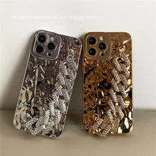 Load image into Gallery viewer, Luxury Gold Plating Electroplated Bracelet Cute Compatible with iPhone Diamond Case Luxury Sparkle Glitter Rhinestone  Phone Case For iPhone 14 13 Promax 11 12 Pro Max Mini Xs Max XR 8 7 Plus Mirror Cover
