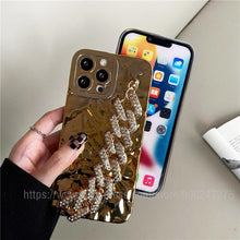 Load image into Gallery viewer, Luxury Gold Plating Electroplated Bracelet Cute Compatible with iPhone Diamond Case Luxury Sparkle Glitter Rhinestone  Phone Case For iPhone 14 13 Promax 11 12 Pro Max Mini Xs Max XR 8 7 Plus Mirror Cover
