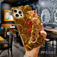 Load image into Gallery viewer, Luxury Gold Plating Electroplated Bracelet Cute Compatible with iPhone Diamond Case Luxury Sparkle Glitter Rhinestone  Phone Case For iPhone 14 13 Promax 11 12 Pro Max Mini Xs Max XR 8 7 Plus Mirror Cover
