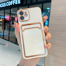 Load image into Gallery viewer, Luxury Gold Plating Phone Case With Card Slot For iphone 13 Pro 12 11 Pro MAX XS XR XS MAX Luxury Black Orange Phone Cover Back Case with Golden Frame Case for iPhone
