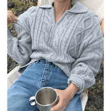 Load image into Gallery viewer, Luxury Kitty Retro Women Sweater Pullovers Knitted Casual Solid Autumn Turn-down Collar Feminine Loose All Match Soft Sweet Tops
