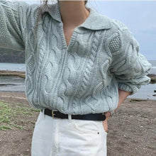 Load image into Gallery viewer, Luxury Kitty Retro Women Sweater Pullovers Knitted Casual Solid Autumn Turn-down Collar Feminine Loose All Match Soft Sweet Tops
