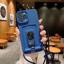 Load image into Gallery viewer, Luxury Lanyard Magnetic Ring Card Holder Phone Case For iPhone 14 13 12 11 Pro Case With Strap Soft Silicone Cover Metal Ring Holder With Magnetic Kickstand
