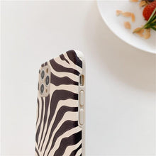 Load image into Gallery viewer, Luxury Leather Black White Zebra Pattern Phone Case for iPhone 13 12 11 14 Pro Max Xs Xr 7 14 plus Anti-fall Soft Silicone Back Cover Soft Slim Thin Luxury Shockproof Shiny Case for Girls and Women Zebra Print iPhone Case
