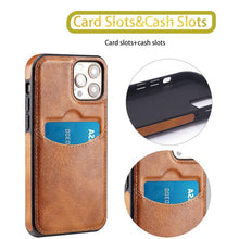 Load image into Gallery viewer, Luxury Leather Card Retro Case for iPhone 14 13 12 Mini 11 Pro Max X XR XS Slim Soft Cover for 14 Max Built-in Metal Plate for Magnetic Mounting &amp; Card Holder Phone Case
