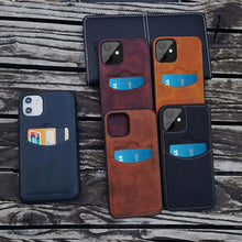 Load image into Gallery viewer, Luxury Leather Card Retro Case for iPhone 14 13 12 Mini 11 Pro Max X XR XS Slim Soft Cover for 14 Max Built-in Metal Plate for Magnetic Mounting &amp; Card Holder Phone Case
