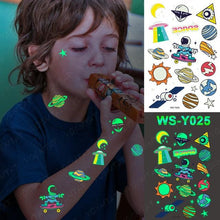 Load image into Gallery viewer, Luxury Luminous Tattoo Stickers Unicorn Stars Temporary Waterproof Luminous Fake Tattoos Stickers Dinosaur Butterfly For Children
