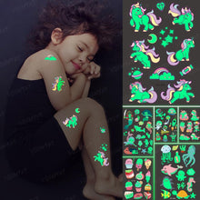 Load image into Gallery viewer, Luxury Luminous Tattoo Stickers Unicorn Stars Temporary Waterproof Luminous Fake Tattoos Stickers Dinosaur Butterfly For Children
