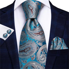 Load image into Gallery viewer, Luxury Men Silk Necktie Pocket Square Matching Handkerchief  Cufflinks Set Formal Design Printed Business Necktie For Men
