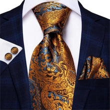 Load image into Gallery viewer, Luxury Men Silk Necktie Pocket Square Matching Handkerchief  Cufflinks Set Formal Design Printed Business Necktie For Men
