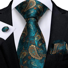 Load image into Gallery viewer, Luxury Men Silk Necktie Pocket Square Matching Handkerchief  Cufflinks Set Formal Design Printed Business Necktie For Men
