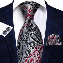 Load image into Gallery viewer, Luxury Men Silk Necktie Pocket Square Matching Handkerchief  Cufflinks Set Formal Design Printed Business Necktie For Men
