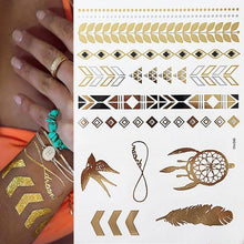 Load image into Gallery viewer, Luxury Metallic Gold Waterproof Temporary Tattoo Feather Elephant Fashion Different Design Tattoos For Womens
