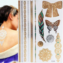 Load image into Gallery viewer, Luxury Metallic Gold Waterproof Temporary Tattoo Feather Elephant Fashion Different Design Tattoos For Womens
